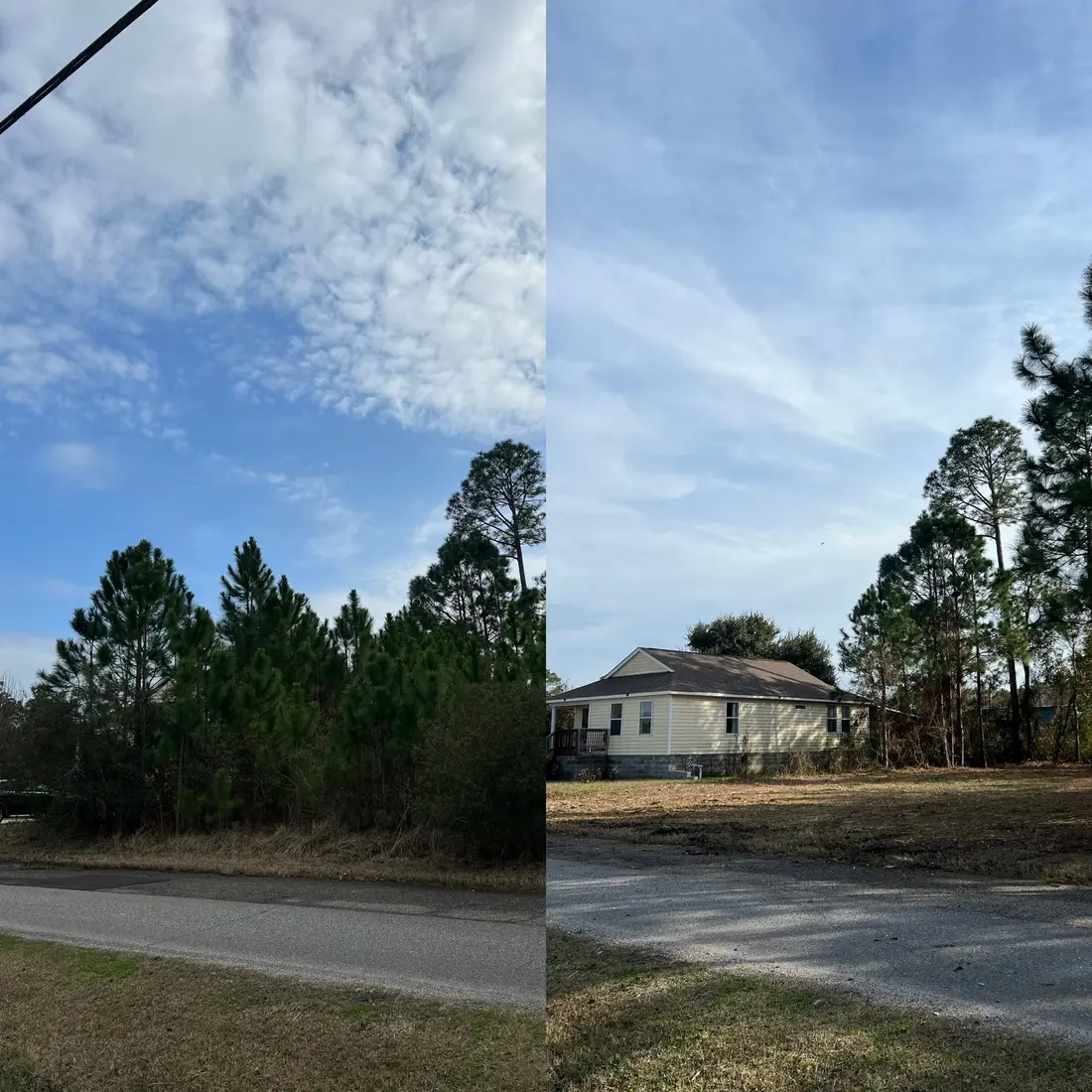 Before and after — roadside lot cleared for use